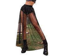 Rave Outfit Women's Glitter Skirt Festival Skirt Outfit Rock Damen Sommer Rockabilly Kleider Damen Fringe Skirt Sequins Skirt Festival Mesh Skirt Transparent 2 in 1 Skirt Maxi Skirt, Negro , S