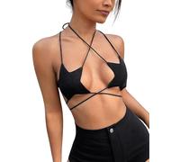 Rave Star Top para Mujer: Sujetador Sexy sin Espalda para Fiesta, Baile, sin Espalda, Correas Cruzadas, Atado, Traje de Festival de música(Black,S,1078r)