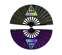 Rave Techno Abanico negro con tela verde brillante UV Glow - Brilla en la oscuridad - Accesorios para Festival Rave EDM Party Club
