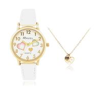 Ravel - Conjunto de Regalo Little Gems para Niñas con Reloj Dorado y Collar de Corazón - Cuarzo Analógico - R2232.4 - Blanco