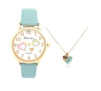 Ravel - Conjunto de Regalo Little Gems para Niñas con Reloj Dorado y Collar de Corazón - Cuarzo Analógico - R2232.6 - Azul