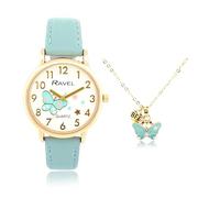 Ravel - Conjunto de Regalo Little Gems para Niñas con Reloj Dorado y Collar de Mariposa - Cuarzo Analógico - R2231.6 - Azul