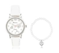 Ravel - Conjunto de Reloj y Pulsera de Cuentas Expandibles Little Gems para Niñas con Dije de Corazón - Cuarzo Analógico - R2242 - Bianco