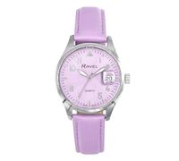 Ravel Plus - Reloj Calendario 3ATM Redondo de 34 mm para Mujer con Cristal Revestido de Zafiro y Esfera con Efecto Rayos de Sol - Cuarzo Analógico Japonés - RPD-006L - Morado/Esfera Morada