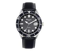 Ravel Plus - Reloj Calendario 5ATM Redondo de 42 mm para Hombre con Bisel Giratorio Unidireccional y Cristal Recubierto de Zafiro - Cuarzo Analógico Japonés - RPD-009M - Negro/Bisel Negro