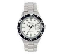 Ravel Plus - Reloj Calendario 5ATM Redondo de 42 mm para Hombre con Bisel Giratorio Unidireccional y Cristal Recubierto de Zafiro - Cuarzo Analógico - RPD-012MB - Acero Inoxx/Esfera Plateada