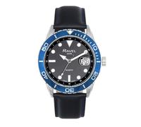 Ravel Plus - Reloj Calendario 5ATM Redondo de 42 mm para Hombre con Bisel Giratorio Unidireccional y Cristal Recubierto de Zafiro - Cuarzo Analógico Japonés - RPD-011M - Negro/Bisel Azul