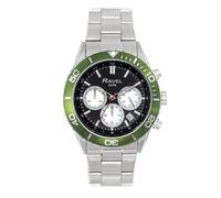 Ravel Plus - Reloj Cronógrafo Deportivo de 42 mm en Tono Plateado para Hombre con Bisel Giratorio Unidireccional - 5ATM - Cuarzo Analógico Japonés - RP.CHR-007MB - Acero Inoxidable/Bisel Verde