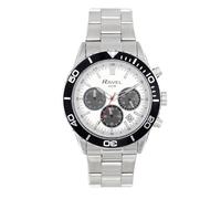 Ravel Plus - Reloj Cronógrafo Deportivo de 42 mm en Tono Plateado para Hombre con Bisel Giratorio Unidireccional - 5ATM - Cuarzo Analógico Japonés - RP.CHR-008MB - Acero Inoxidable/Esfera Plateada