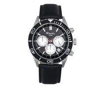 Ravel Plus - Reloj Cronógrafo Deportivo de 42 mm en Tono Plateado para Hombre con Bisel Giratorio Unidireccional - 5ATM - Cuarzo Analógico Japonés - RP.CHR-005M - Negro/Bisel Negro
