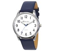 Ravel Plus - Reloj Duradero de Uso Diario Hombre con Correa de Piel de Microfibra - Cuarzo analógico japonés - RP005M - Azul/Color Plata/Esfera Blanca