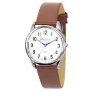 Ravel Plus - Reloj Duradero de Uso Diario Unisex con Correa de Piel de Microfibra - Cuarzo analógico japonés - RP002L - Marrón/Color Plata/Esfera Blanca
