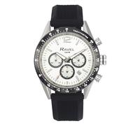 Ravel Pro - Reloj Cronógrafo Redondo de Acero Inoxidable con Fecha - Sumergible hasta 100 m - Cuarzo Analógico Japonés - RPR-004M - Correa de Silicona Negra/Esfera Plateada