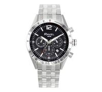 Ravel Pro - Reloj Cronógrafo Redondo de Acero Inoxidable con Fecha - Sumergible hasta 100 m - Cuarzo Analógico Japonés - RPR-006MB - Pulsera de Acero Inoxidable/Esfera Plateada