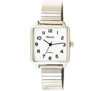 Ravel - Reloj Clásico Cuadrado Diario para Mujer con Números Claros, Expansor de Acero Inoxidable