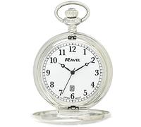 Ravel - Reloj de Bolsillo Full-Hunter con Calendario y Correa de Acero Inoxidable - Tono Plateado