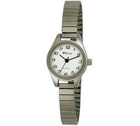 Ravel - Reloj de Cóctel Pequeño y Redondo para Mujer con Correa Extensible de Acero Inoxidable - Tono Plateado