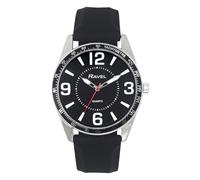 Ravel - Reloj de Hombre con Números Grandes en Tono Plateado y aro Superior Negro en Correa Deportiva de Silicona - Cuarzo Analógico - RS001.03 - Negro