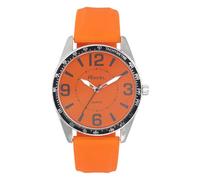 Ravel - Reloj de Hombre con Números Grandes en Tono Plateado y aro Superior Negro en Correa Deportiva de Silicona - Cuarzo Analógico - RS001.08 - Naranja