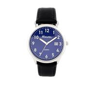 Ravel - Reloj de Pulsera para Hombre con Calendario y Correa de Piel Sintética - Cuarzo Analógico Japonés - R0708.06.1 - Negro/Esfera Azul