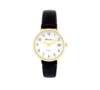 Ravel - Reloj de pulsera para mujer con calendario dorado con correa de piel sintética, cuarzo analógico japonés, R0707, negro