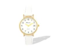 Ravel - Reloj de pulsera para mujer con calendario dorado con correa de piel sintética, cuarzo analógico japonés, R0707, blanco