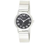 Ravel - Reloj de Pulsera Unisex de Acero Inoxidable con Números Grandes y Manecillas Audaces - Cuarzo Analógico - R0208.03.1S - Color Plateado/Esfera Negra