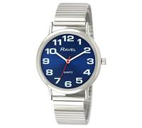 Ravel - Reloj de Pulsera Unisex de Acero Inoxidable con Números Grandes y Manecillas Audaces - Cuarzo Analógico - R0208.46.1 - Color Plateado/Esfera Azul