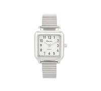 Ravel Reloj cuadrado de verano para mujer con pulsera expansora de acero inoxidable, cuarzo analógico, R0243, Tono plateado