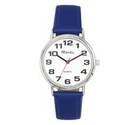 Ravel - Reloj Mujer de Correa de fácil Lectura con números Grandes - Cuarzo Analógico - R0105.50.2A - Azul/Color Plata/Esfera Blanca