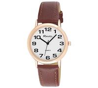 Ravel - Reloj Mujer de Correa de fácil Lectura con números Grandes - Marrón/Tono Dorado Rosa/Esfera Blanca