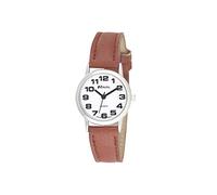 Ravel - Reloj Mujer de Correa de fácil Lectura con números Grandes - Marrón/Tono Plateado/Esfera Blanca
