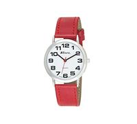 Ravel - Reloj Mujer de Correa de fácil Lectura con números Grandes - Rojo/Tono Plateado/Esfera Blanca