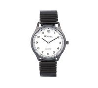 Ravel - Reloj unisex de fácil lectura diaria con pista de minutos en pulsera expansora de acero inoxidable, cuarzo analógico, R0242, negro, 27mm watch case