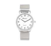 Ravel - Reloj unisex de fácil lectura diaria con pista de minutos en pulsera expansora de acero inoxidable, cuarzo analógico, R0242, Tono plateado, 27mm watch case