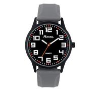 Ravel - Reloj para Hombre con Caja Negra, Correa Deportiva de Silicona y Marcadores de Hora Resaltados - Cuarzo Analógico - RS003.13 - Gris