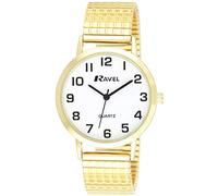 Ravel - Reloj Tradicional Unisex con Esfera de Números Claros con Correa Extensible - Tono Oro