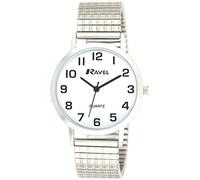 Ravel - Reloj Tradicional Unisex con Esfera de Números Claros con Correa Extensible - Tono Plateado