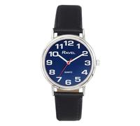 Ravel - Reloj Unisex de Correa de fácil Lectura con números Grandes - Cuarzo Analógico - R0105.52.1A - Negro/Color Plata/Esfera Azul con Efecto Rayos de Sol