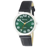 Ravel - Reloj Unisex de Correa de fácil Lectura con números Grandes - Negro/Tono Plateado/Esfera Verde