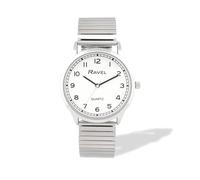 Ravel - Reloj unisex de fácil lectura diaria con pista de minutos en pulsera expansora de acero inoxidable, cuarzo analógico, R0242, Tono plateado, 27mm watch case