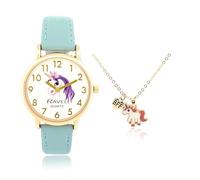 Ravel - Set de Regalo para Niñas Little Gems con Reloj Dorado y Collar de Unicornio - Cuarzo Analógico - R2233.6 - Azul
