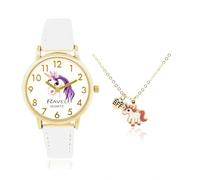 Ravel - Set de Regalo para Niñas Little Gems con Reloj Dorado y Collar de Unicornio - Cuarzo Analógico - R2233.4 - Blanco