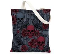 Raven - Bolsa de lona para mujer, estilo gótico, vintage, con puerta de rosas, Halloween, color negro, lavable, reutilizable, bolsa de mercado, ideas para salir al aire libre, Negro, 13x15 Inch