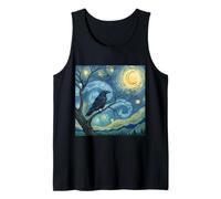Raven Crow Lover Starry Van Gogh Night Style Pintura Arte Camiseta sin Mangas