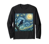 Raven Crow Lover Starry Van Gogh Night Style Pintura Arte Manga Larga