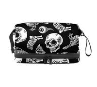 Raven Eyeball Spider Bat Candy Skull Neceser de doble capa para mujeres y niñas, neceser de viaje, bolsa organizadora de maquillaje con compartimento para cepillos, multicolor, 27x15x14
