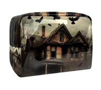 Raven Flying Over Abandoned Cabin - Neceser para mujer, neceser de viaje, bolsa grande de PVC, organizador con cremallera, multicolor, 18.5x7.5x13cm/7.3x3x5.1in, Neceser