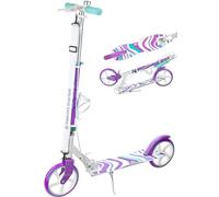 Raven - Monopatin 200 mm con Freno de Mano, Timbre y Portabidón - Patinete Niño Evolutivo - Scooter - Patinete Adulto Plegable - Capacidad de Carga de 100 kg - Zea Blanco/Púrpura