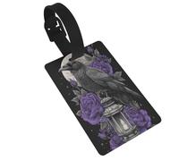 Raven On Lantern - Etiquetas de equipaje con diseño de rosas moradas, ideal para viajes, cruceros, mochilas, bolsas